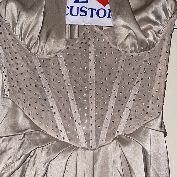 Miss Circle Champagne Crystal Corset Satin Gown - Picture 3 of 6